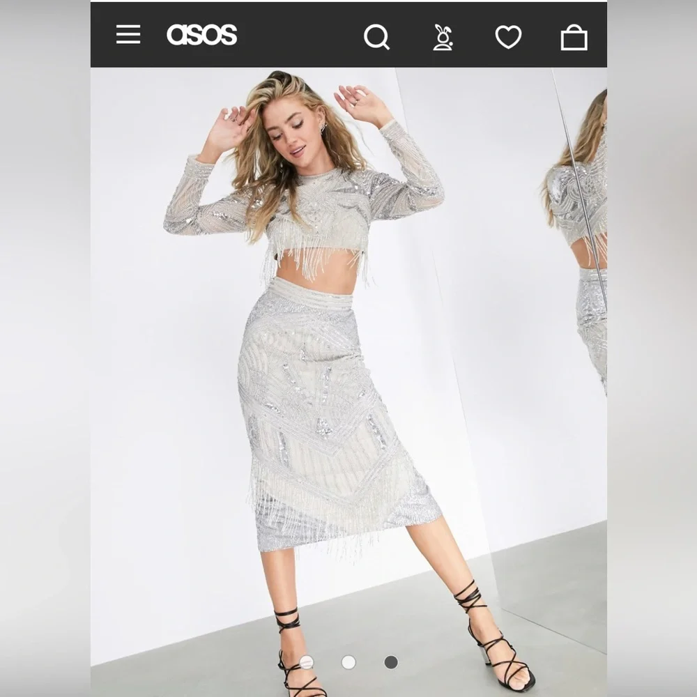 ASOS EDITION placement sequin and fringe top co-ord - Picture 3 of 7